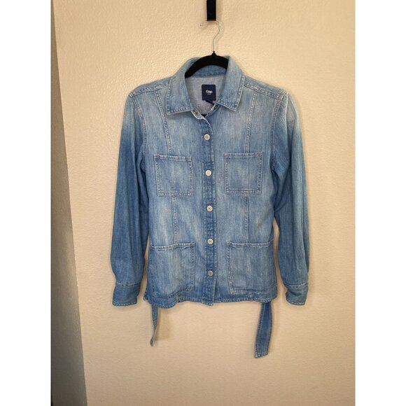 Gap Womens Light Wash Denim Utility Jacket 100% Cotton XS pockets collared - Picture 1 of 6